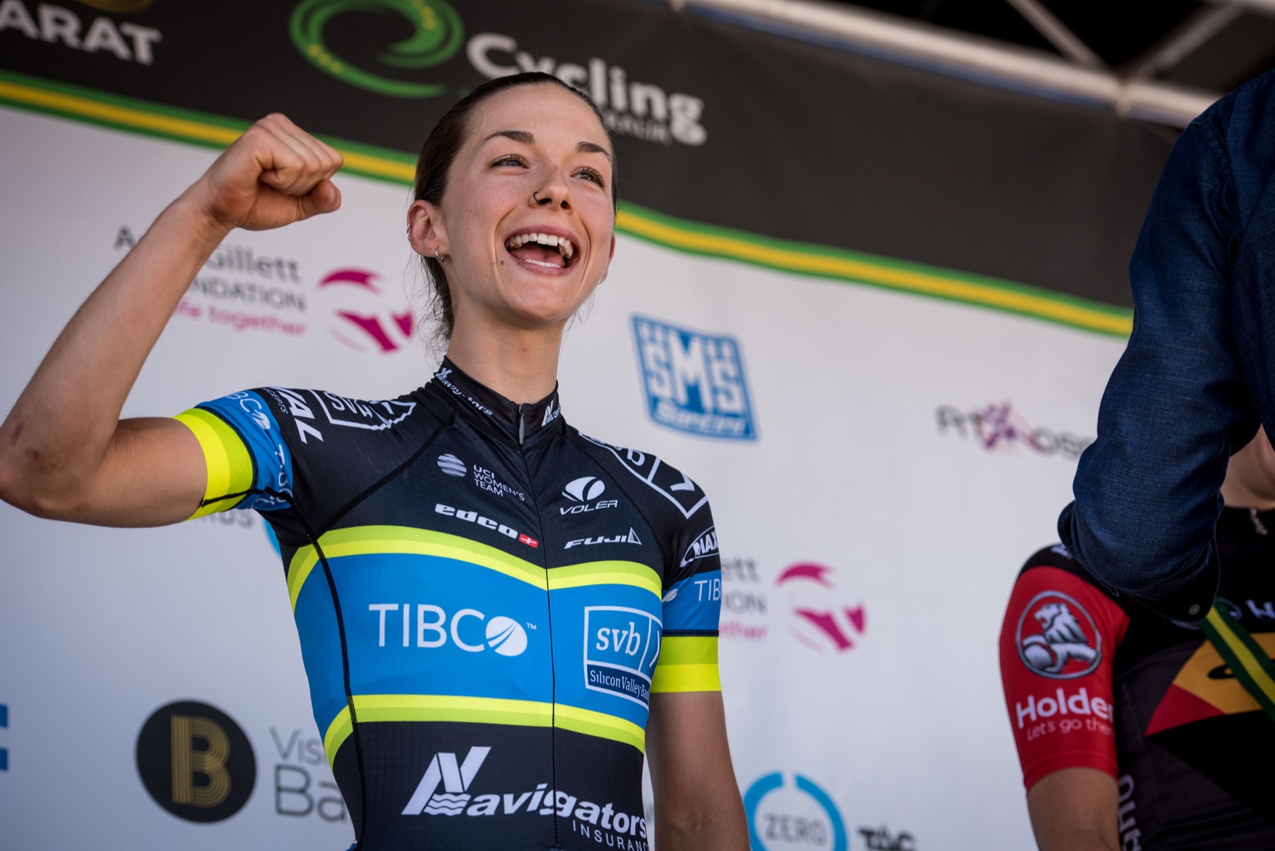 Shannon Malseed celebrating a win on the podium